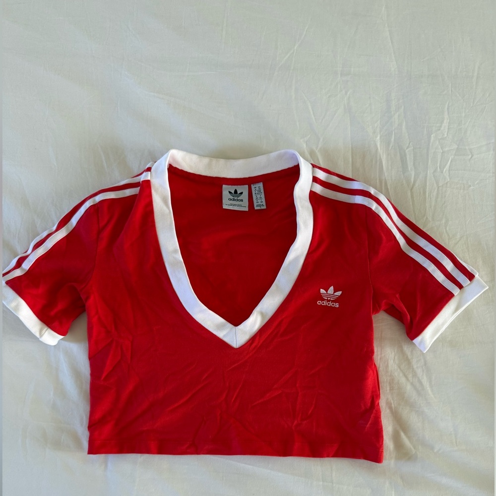 SOLD- Adidas Red and White V-Neck Crop Top